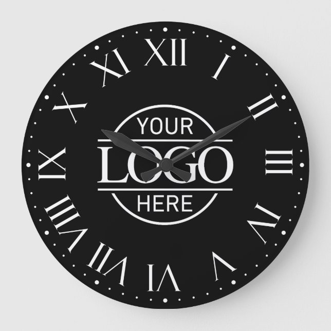 Firmenlogo für moderne schwarze Markenbezeichnunge Große Wanduhr (Vorderseite)