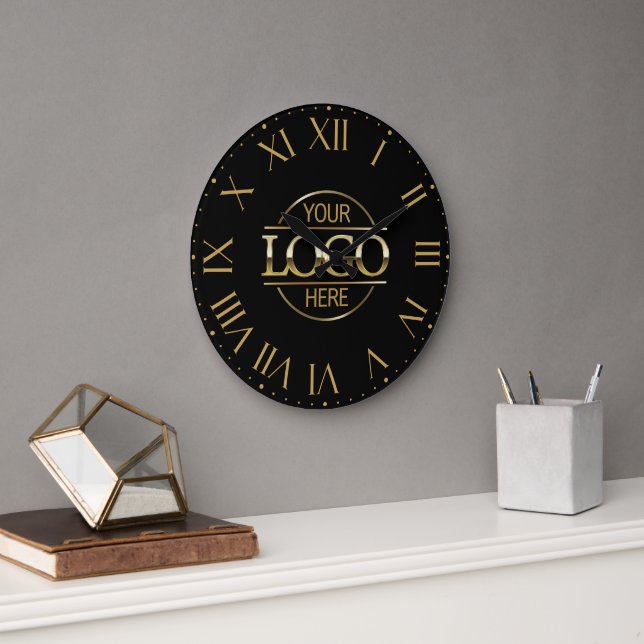 Firmenlogo für moderne schwarze Markenbezeichnunge Große Wanduhr (Büro)