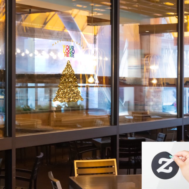 Firmenlogo Goldener Weihnachtsbaum Fensteraufkleber (Restaurantfenster)