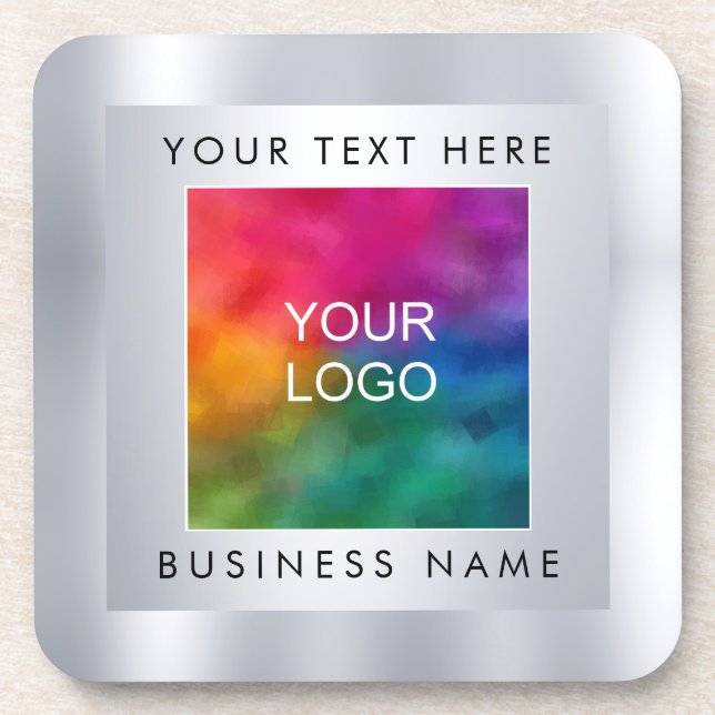 Firmenlogo hier Silver Look Template anpassen Getränkeuntersetzer (Vorderseite)