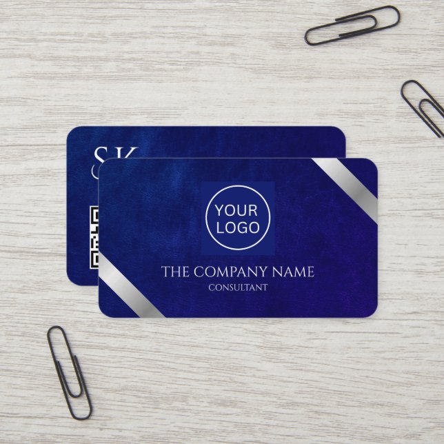 Firmenlogo Luxus Royal Blue Leather Visitenkarte (Vorderseite/Rückseite Beispiel)