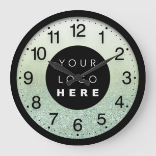 Firmenlogo Minimal Green Ombre Glitzer Große Wanduhr