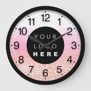 Firmenlogo Minimal Pink Ombre Glitzer Große Wanduhr