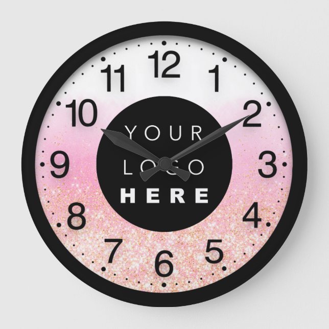 Firmenlogo Minimal Rosa Ombre Glitzer Große Wanduhr (Vorderseite)