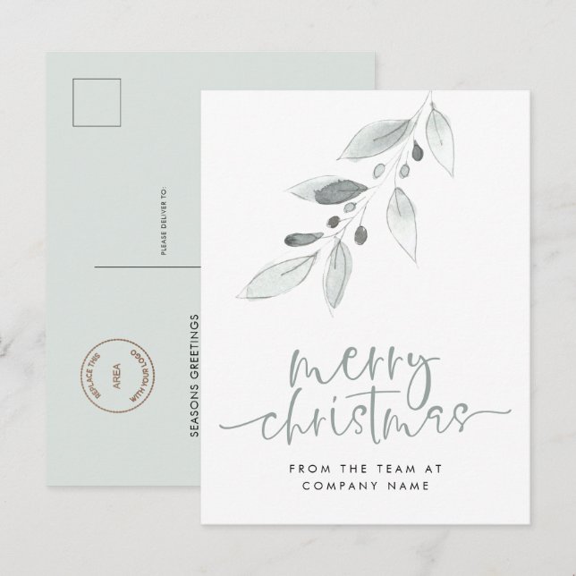 Firmenlogo Minimalistische Blätter Frohe Weihnacht Postkarte (Vorne/Hinten)