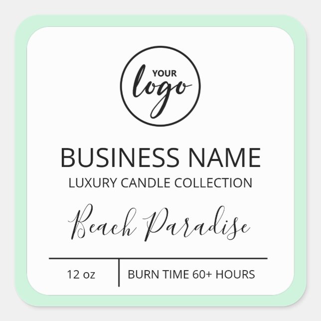 Firmenlogo Minze Border Soy Candle Labels Quadratischer Aufkleber (Vorderseite)