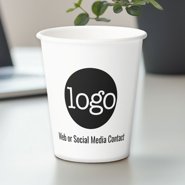 Firmenlogo mit Kontaktinfos - minimale Schwarz Pappbecher (Custom Paper Cups for Business)