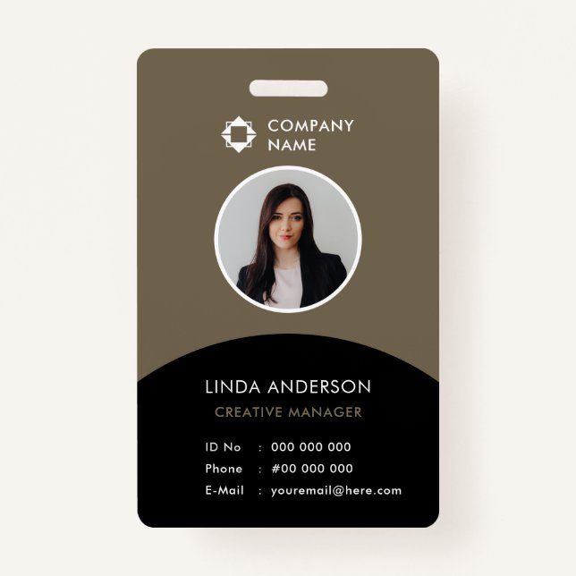 Firmenlogo Mitarbeiter Foto-ID Elegant Brown Black Ausweis (Vorderseite)