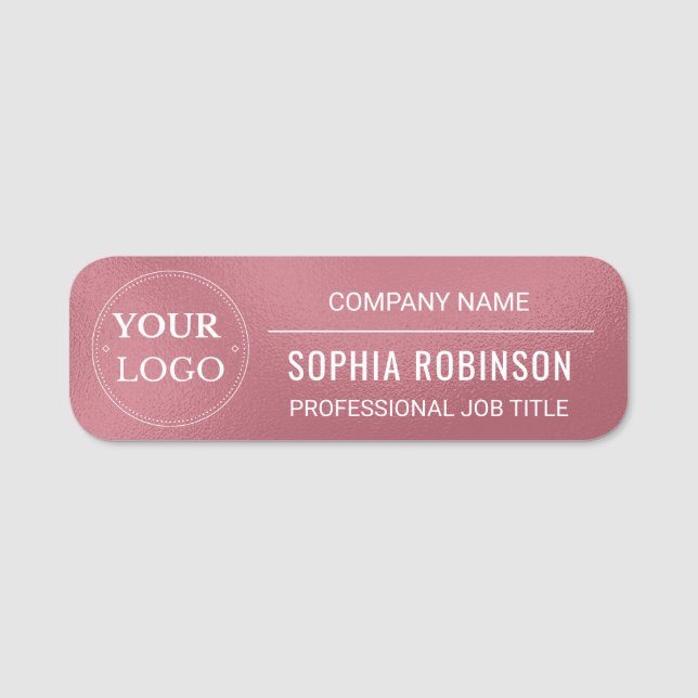 Firmenlogo Mitarbeiter Imitate Rose Gold Pink Namensschild (Vorderseite)