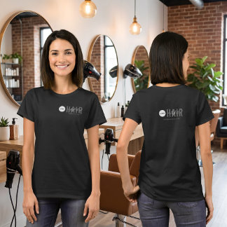 Firmenlogo Mitarbeitername Schwarze Hairstylist T-Shirt