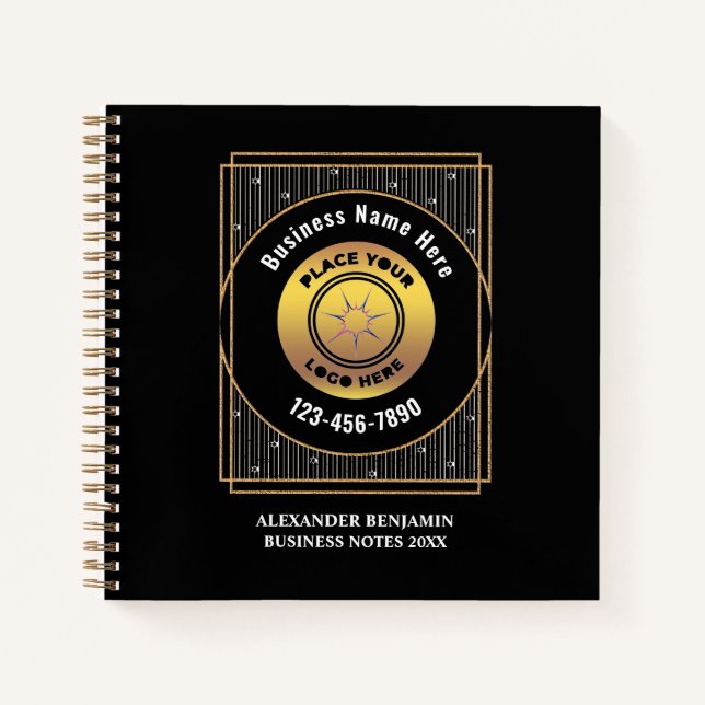 Firmenlogo Modern Gold Black Custom Notizbuch (Vorderseite)