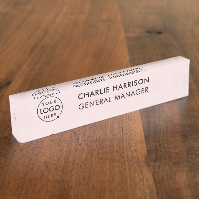 Firmenlogo | Modern Manager Titel Blank Rosa Namensplakette (Seite)