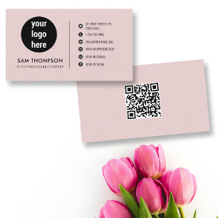 Firmenlogo Modern Minimalistischer QR-Code Rosa Visitenkarte