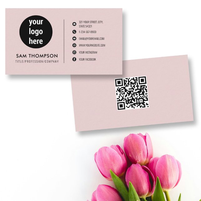 Firmenlogo Modern Minimalistischer QR-Code Rosa Visitenkarte (Business Logo Modern Minimalist QR Code Pink Business Card)