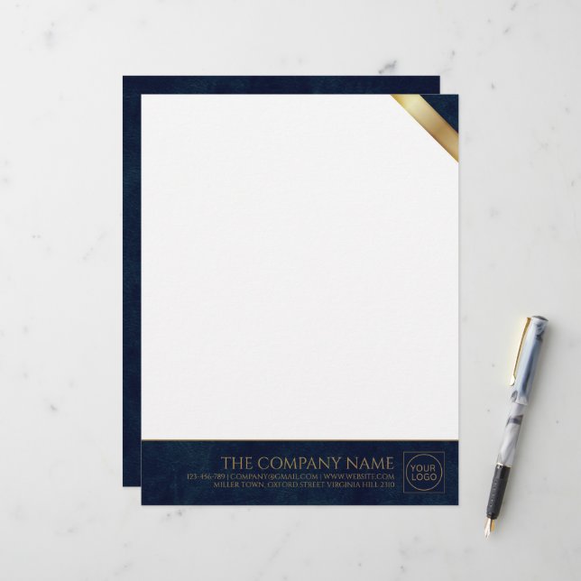 Firmenlogo Modern Navy Leder Letterhead Briefbogen (Vorderseite/Rückseite Beispiel)