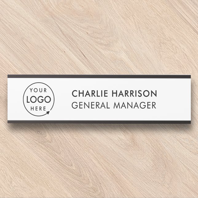 Firmenlogo | Moderne Mitarbeiter Türschild (Custom company branded nameplate door or desk signs for small business employee & office signage.)