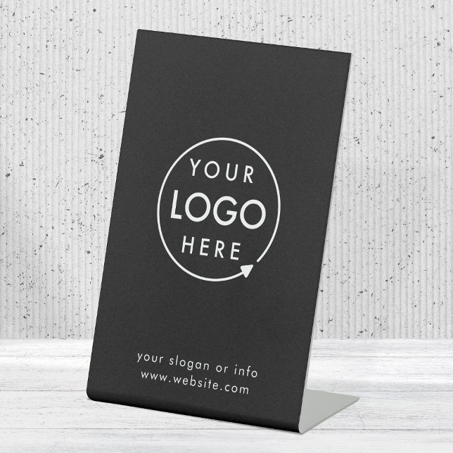 Firmenlogo | Moderne schwarze Berufliche Markenbez Sockelschild (Sleek black company branded professional tabletop signs for small business promotion.)
