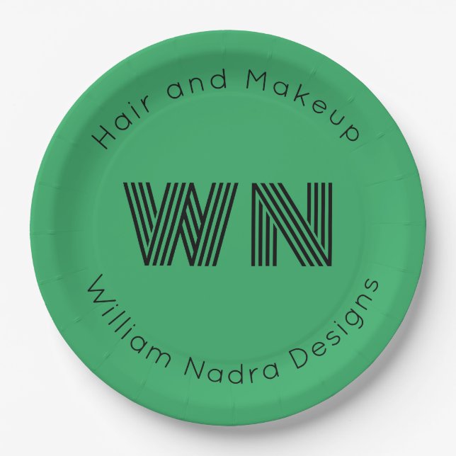 Firmenlogo-Monogramm, hellgrünes Papier Pappteller (Vorderseite)