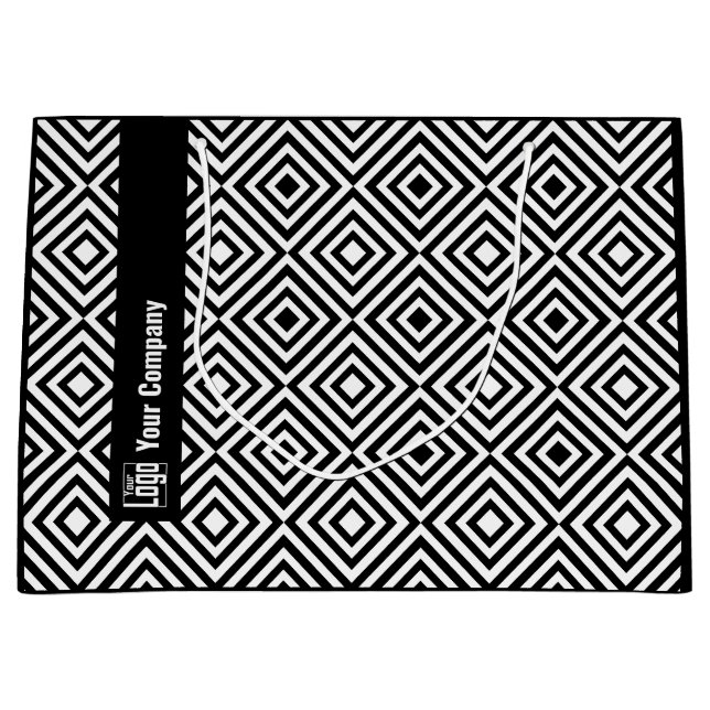 Firmenlogo Name Social Black & White Muster Große Geschenktüte (Vorderseite)
