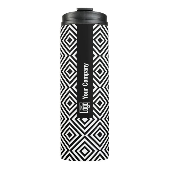 Firmenlogo Name Social Black & White Muster Thermosbecher (Vorderseite)
