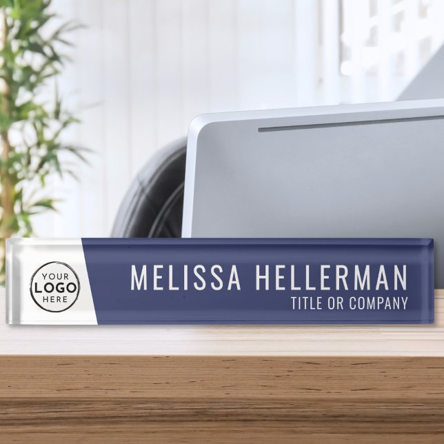 Firmenlogo Navy Blue Führungskraft Beruflich Namensplakette (Company Logo Navy Blue Executive Professional Desk Name Plate)