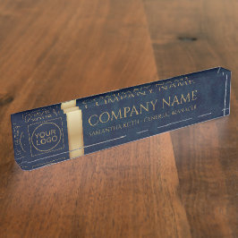 Firmenlogo Navy Leather und Golden Custom Namensplakette
