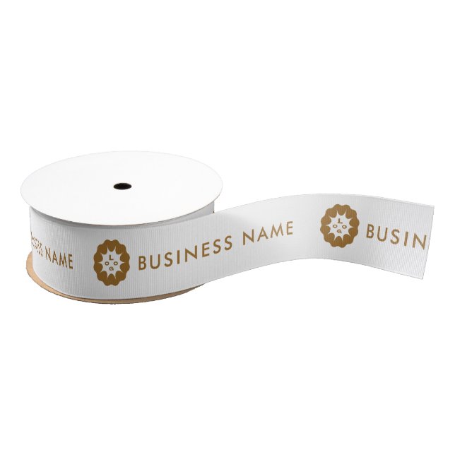 Firmenlogo oder Symbol + Name Unternehmen Weiß Ripsband (Spule)