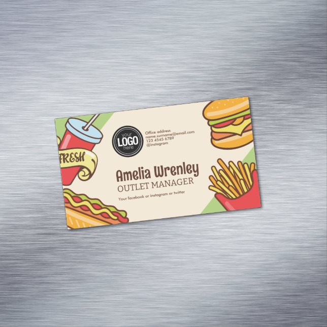 Firmenlogo personalisieren | Hamburger Hotdog Them Magnetische Visitenkarte (Beispiel)