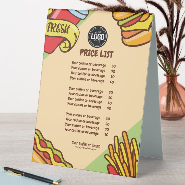 Firmenlogo personalisieren | Hamburger Hotdog Them Tischaufsteller (In Situ (Tisch))