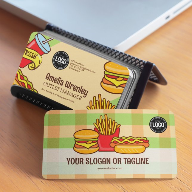 Firmenlogo personalisieren | Hamburger Hotdog Them Visitenkarte (Von Creator hochgeladen)