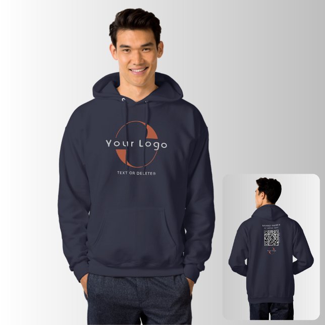 Firmenlogo QR-Code Firmenmarke swag Men Blue Hoodie (Von Creator hochgeladen)