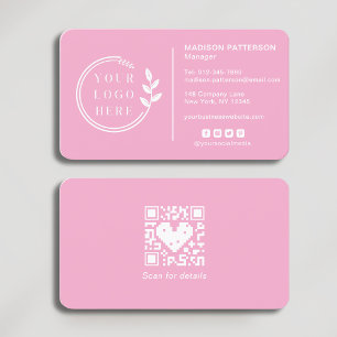 Firmenlogo QR-Code Social Media Rosa Weiß Visitenkarte