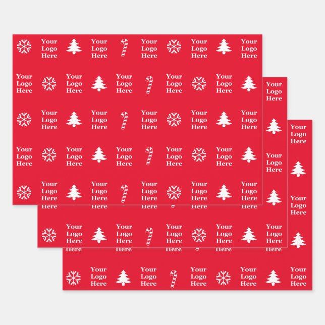 Firmenlogo Red White Christmas Trees Candy Cane Geschenkpapier Set (Set)