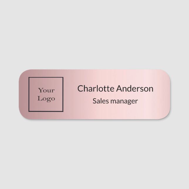 Firmenlogo rosa Angestellte elegant Namensschild (Vorderseite)