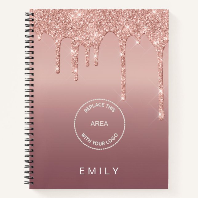 Firmenlogo Rose Gold Glitzer Tropfen Notizbuch (Vorderseite)