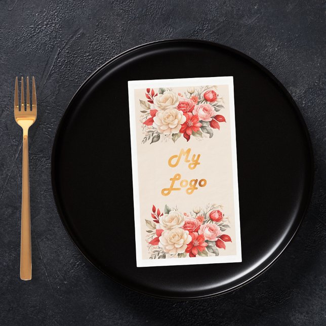 Firmenlogo Roter Elfenbeinblumencreme beige Serviette (Von Creator hochgeladen)