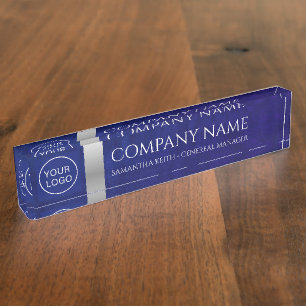 Firmenlogo Royal Blue Leather und Silver Custom Namensplakette