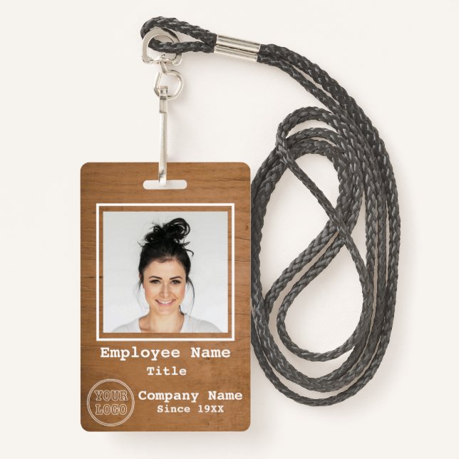 Firmenlogo Rustic Light Wood Foto Employee Id Ausweis (Vorderseite mit Schlüsselband)