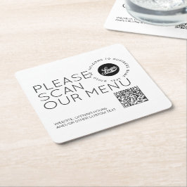 Firmenlogo Scan Menü QR Code Runder Text Business Rechteckiger Pappuntersetzer