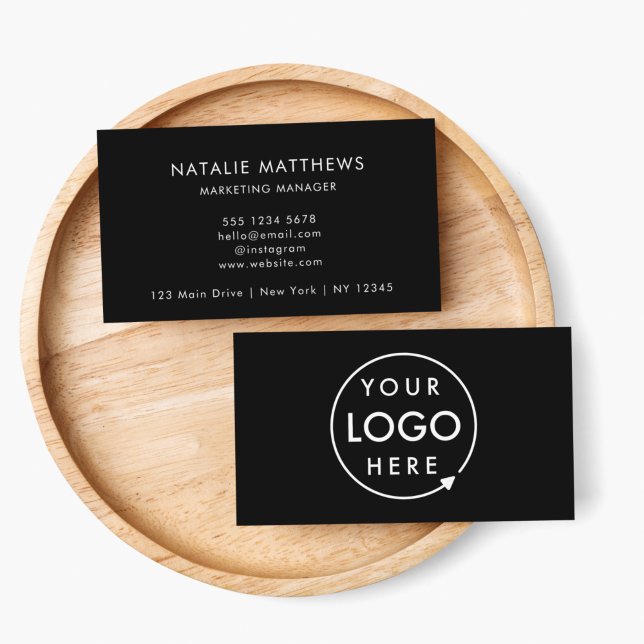 Firmenlogo | Schwarz Minimalistisch Beruflich Visitenkarte (Create a professional look with this simple horizontal black business card design with your logo.)