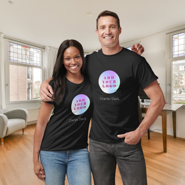 Firmenlogo, schwarze Arbeits- und Firmenbezeichnun T-Shirt (Von Creator hochgeladen)