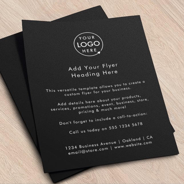 Firmenlogo | Schwarze Minimalistische Werbung Flyer (Create a clean, professional look that highlights your brand and key business details)