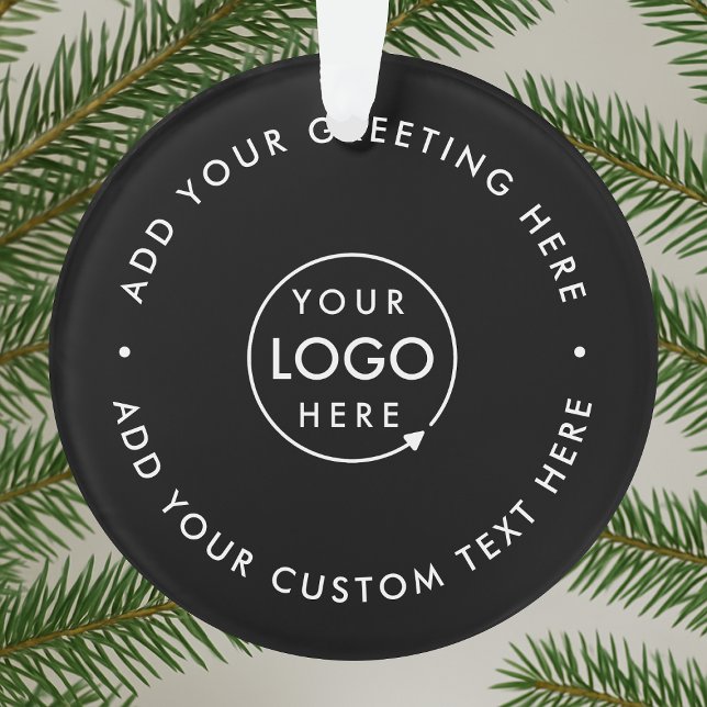 Firmenlogo | Schwarze Moderne Minimalistische Weih Ornament (Business Christmas ornament by Guava, featuring minimalist black acrylic design and custom logo)