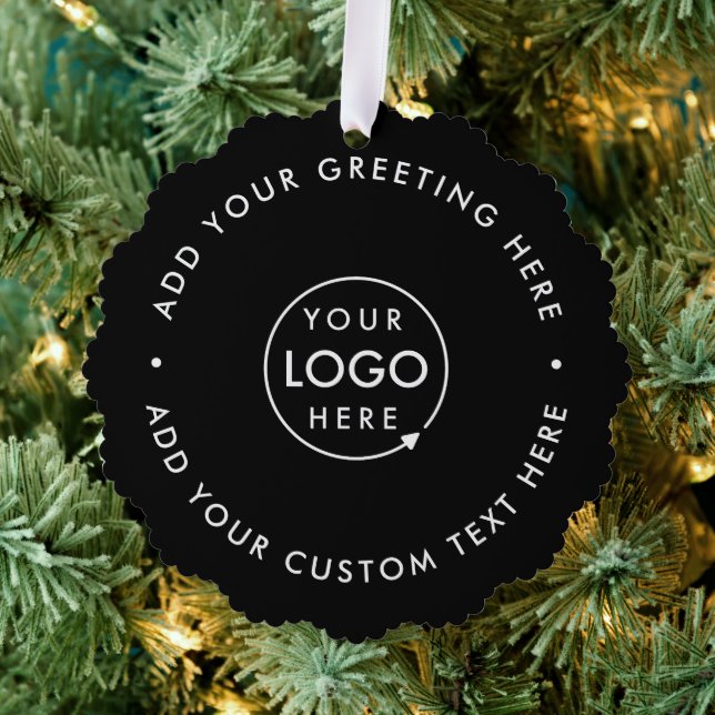 Firmenlogo | Schwarze Moderne Minimalistische Weih Ornament Karte (Insitu (Baum))