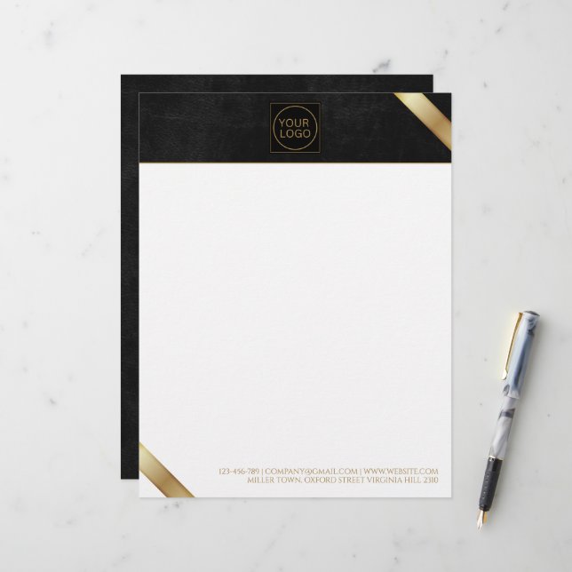 Firmenlogo Schwarzer und goldener Streifen Corpora Briefbogen (Vorderseite/Rückseite Beispiel)