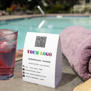 Firmenlogo Text QR-Code Papier Tischzelt Beispiel Tischaufsteller
