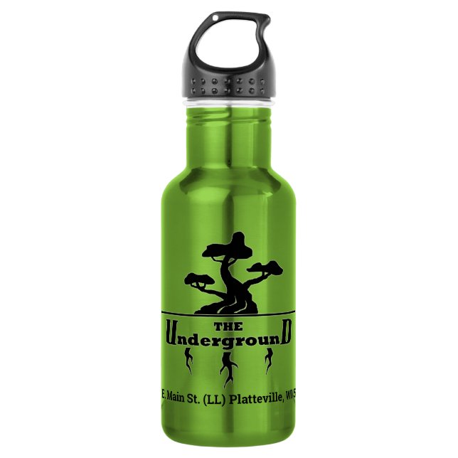 Firmenlogo und Adresszeile grün Edelstahlflasche (Vorderseite)