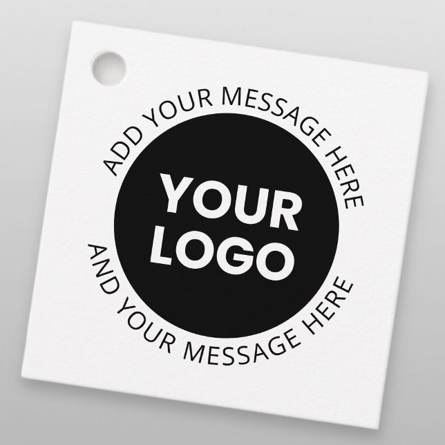 Firmenlogo und bearbeiteter Text, weiß und schwarz Geschenkanhänger (Von Creator hochgeladen)
