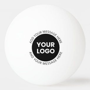 Firmenlogo und bearbeiteter Text, weiß und schwarz Tischtennisball