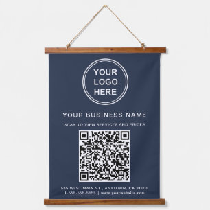 Firmenlogo und QR-Code blau Wandteppich Mit Holzrahmen